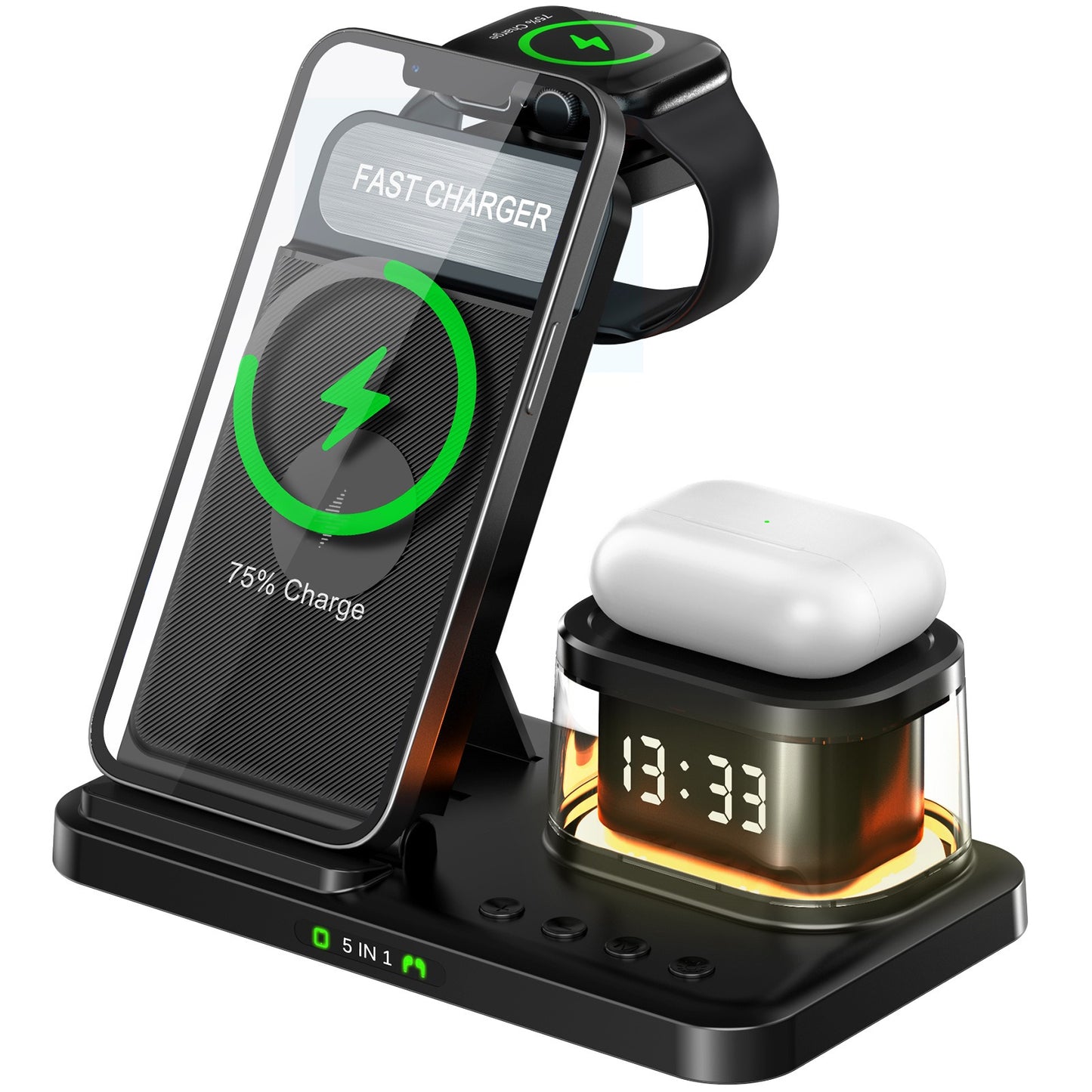 15W 5-in-1 Foldable Wireless Charging Station for Phone, Watch, Earbuds & Cards