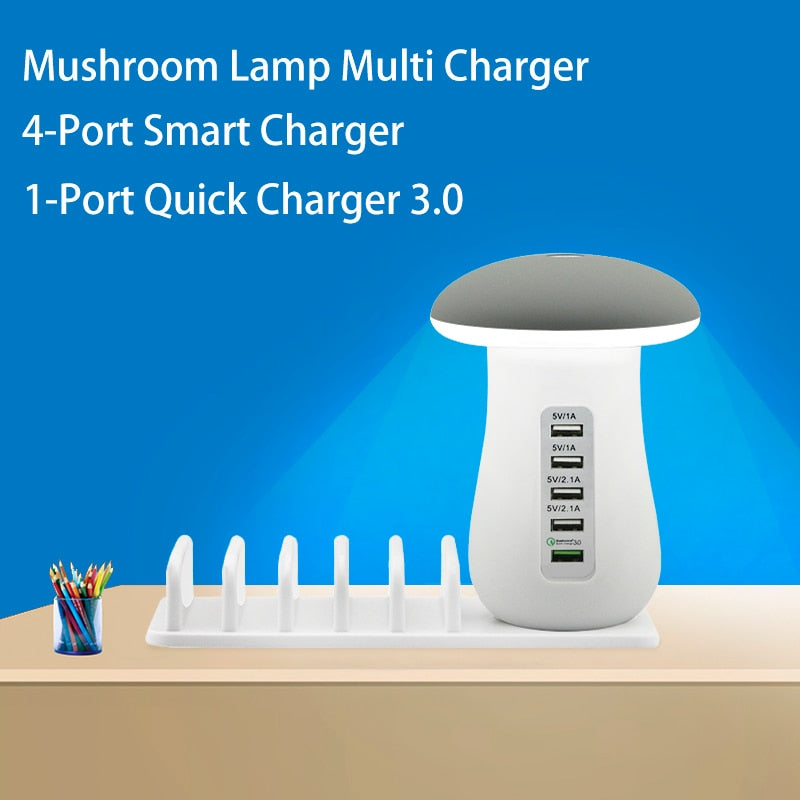 Mushroom Night Lamp: 3-in-1 USB QC3.0 Charging Station